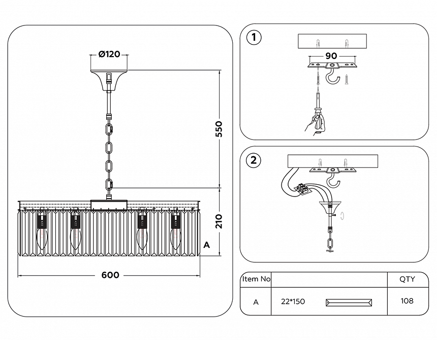 TR5097/8 CH/TI хром/янтарь E14/8 max 40W D600*760